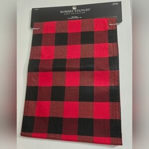 Robert Stanley red black plaid table runner 70x13 Cottagecore Flannel nwt